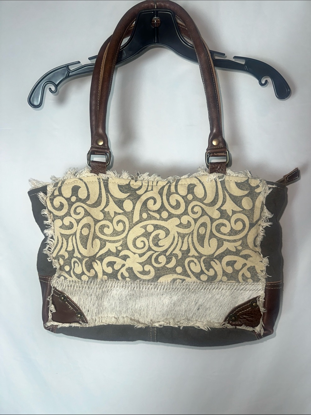 Myra Bag Brown & Cream Patterned Shoulder Tote